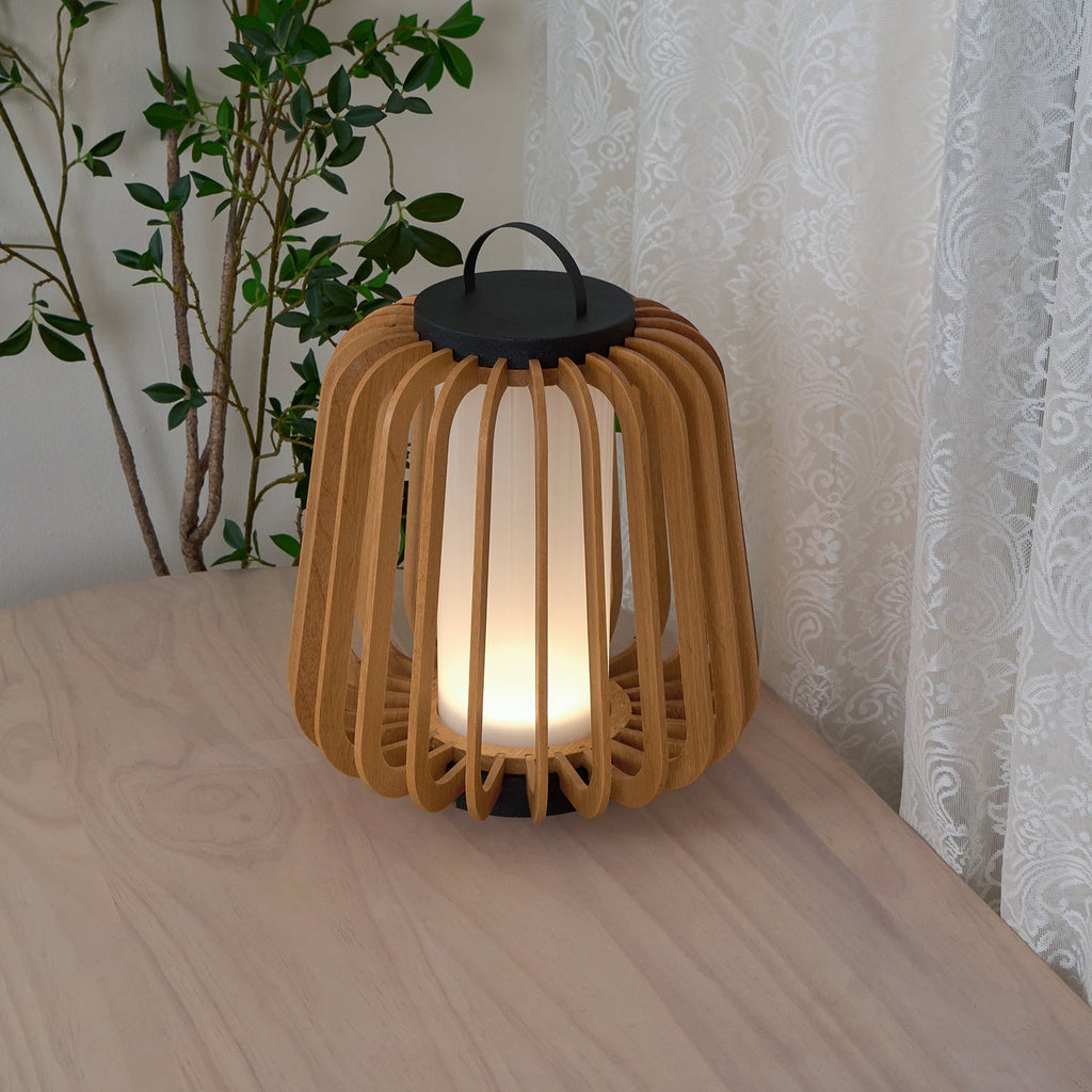 Portable Rechargeable Lantern | Waterproof Metal & Teak Wood | Black