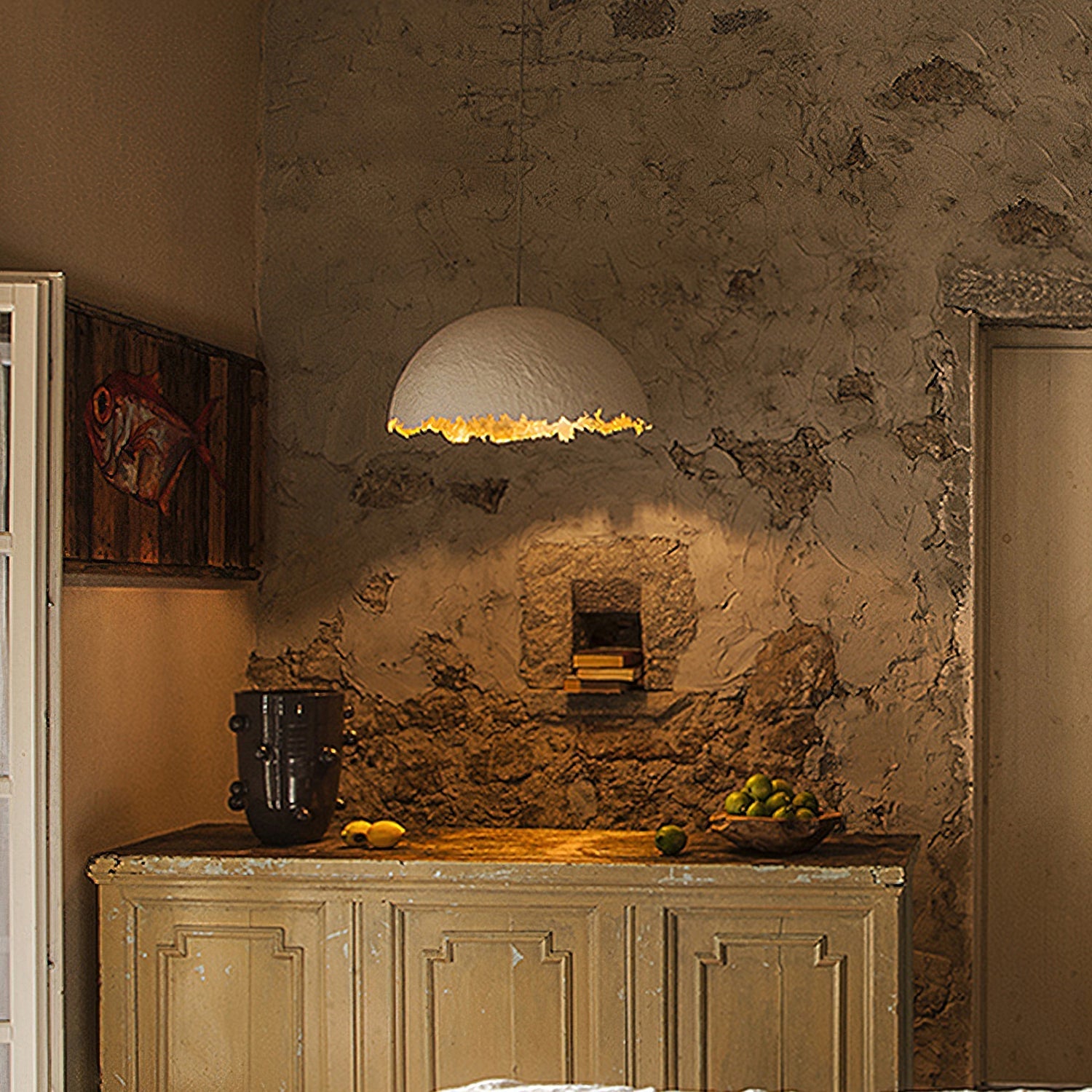 PostKrisi Pendant Light | Molded Fiberglass | Gold and Grey