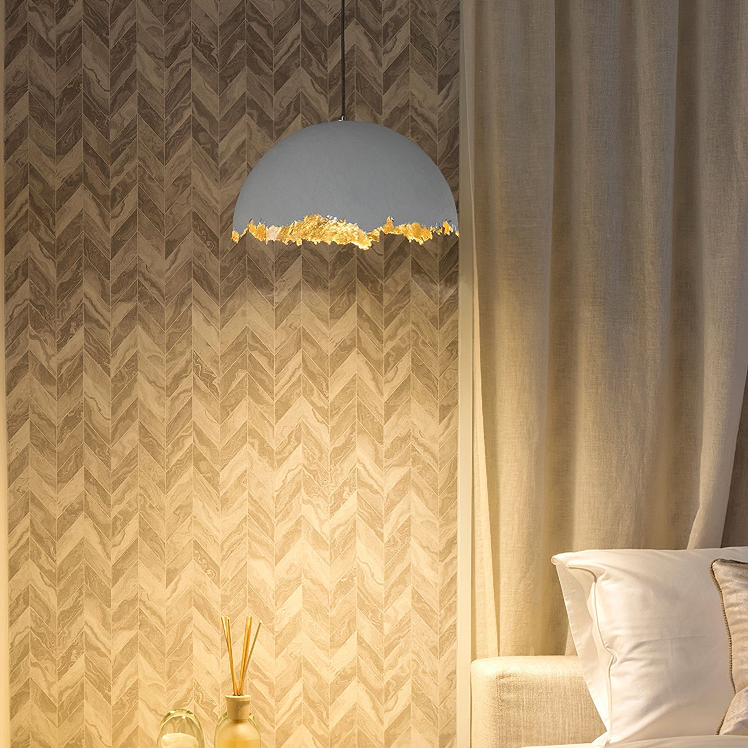 PostKrisi Pendant Light | Molded Fiberglass | Gold and Grey