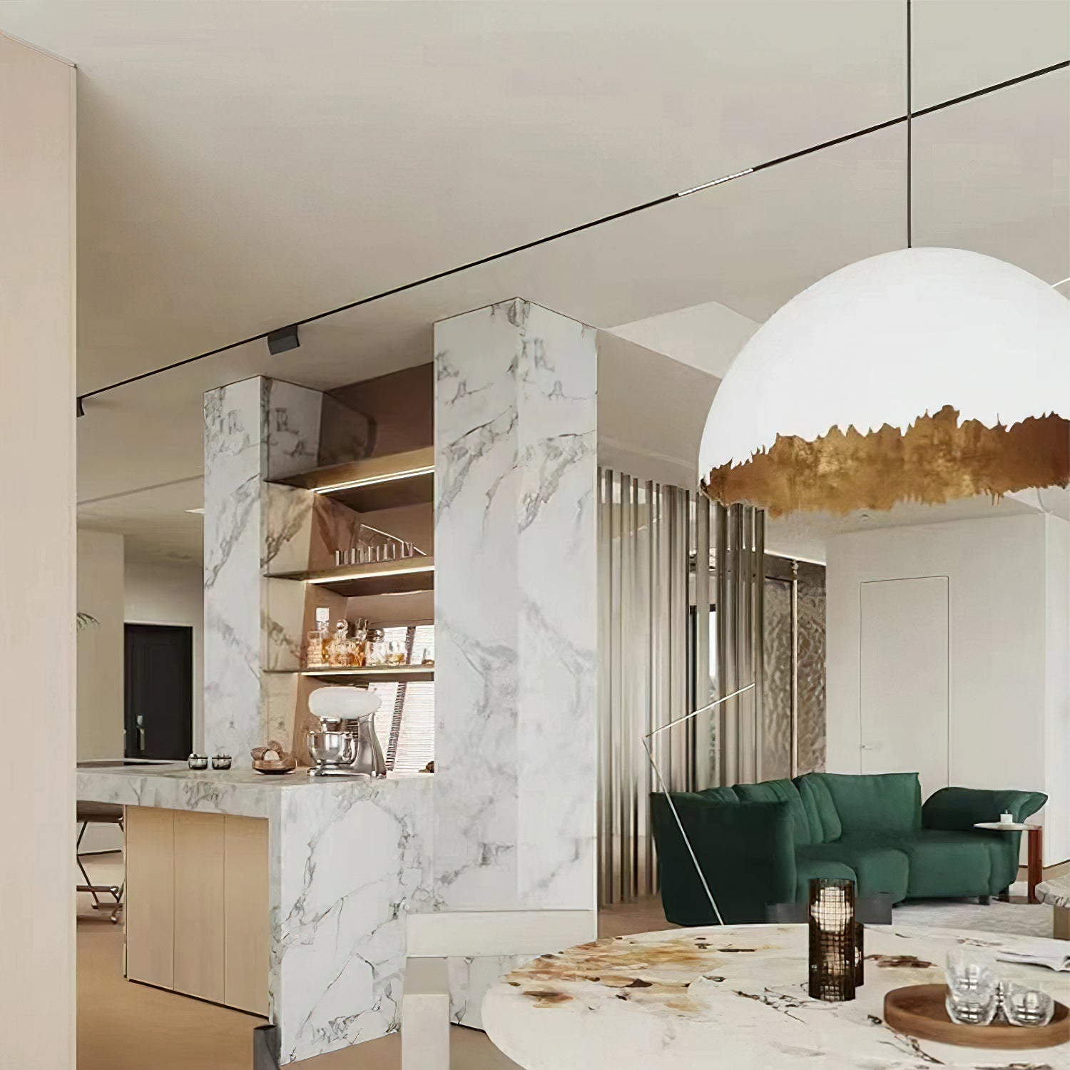 PostKrisi Pendant Light | Molded Fiberglass | Gold and Grey