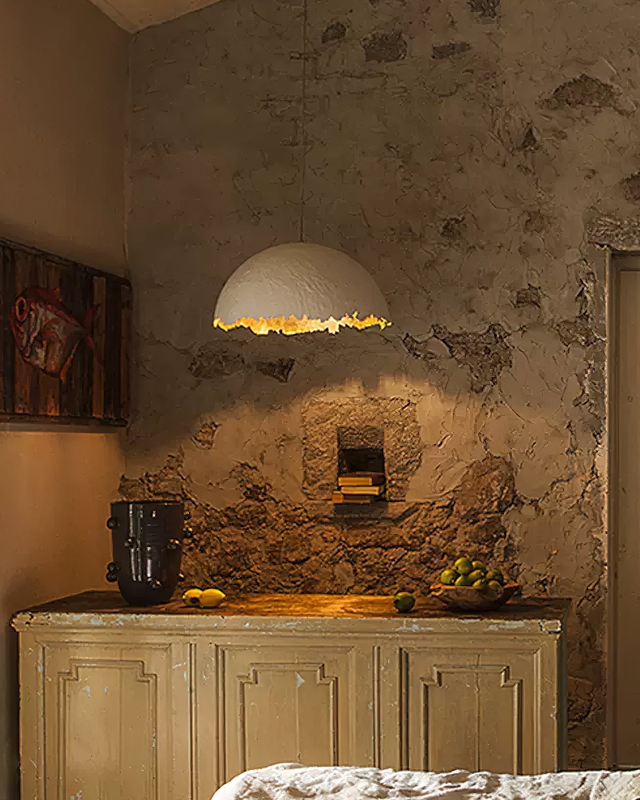 PostKrisi Pendant Light | Molded Fiberglass | Gold and Grey