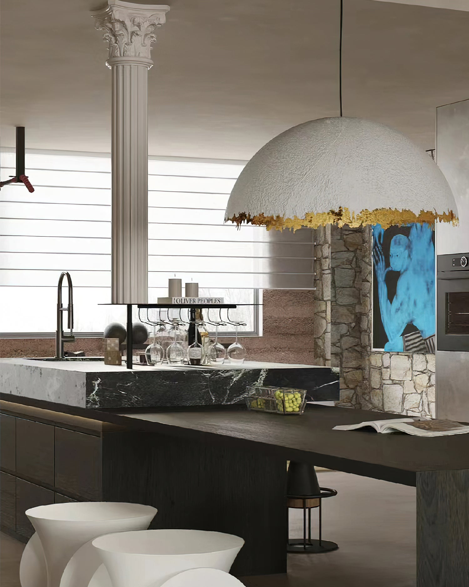 PostKrisi Pendant Light | Molded Fiberglass | Gold and Grey