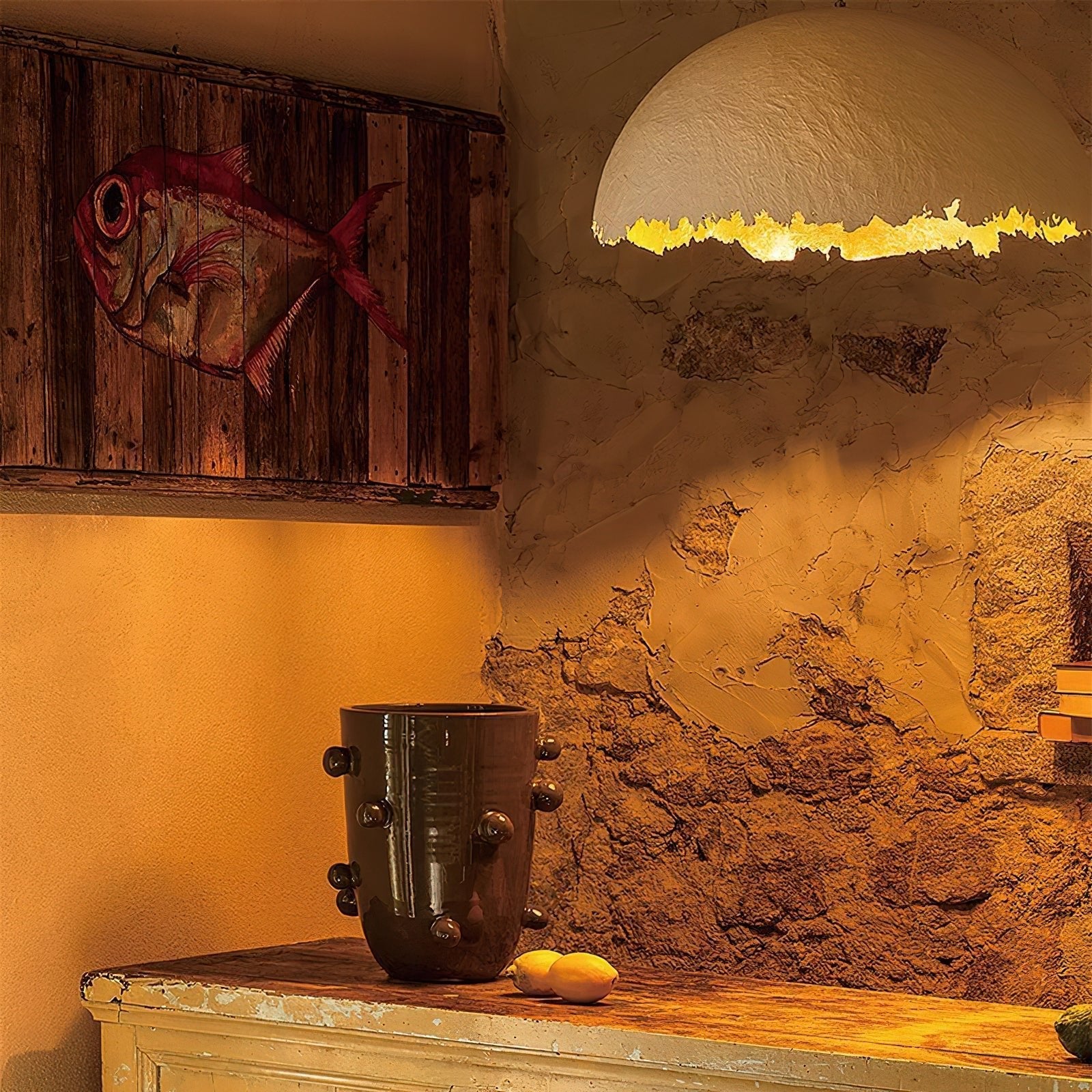 PostKrisi Pendant Light | Molded Fiberglass | Gold and Grey