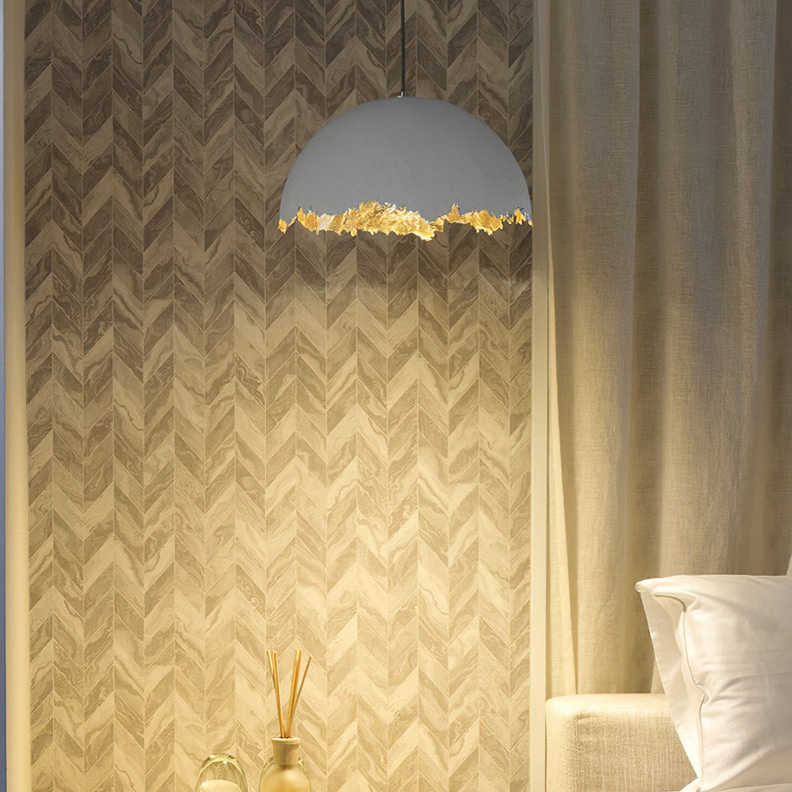 PostKrisi Pendant Light | Molded Fiberglass | Gold and Grey