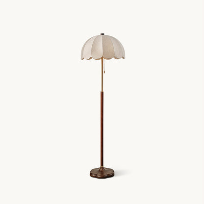 Prague Petals Floor Lamp | Wooden Base & Fabric Shade | Walnut & White