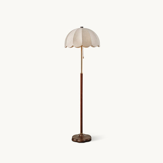 Prague Petals Floor Lamp | Wooden Base & Fabric Shade | Walnut & White