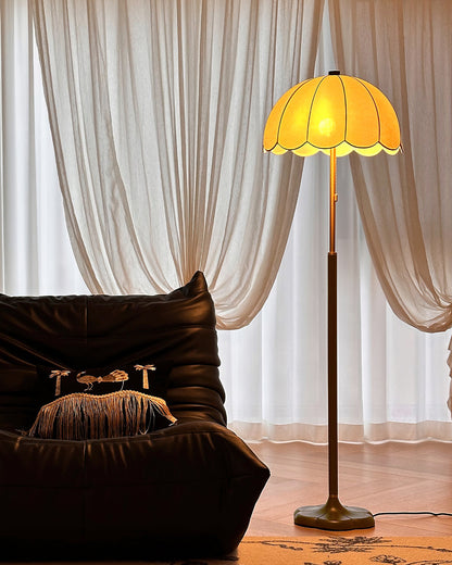 Prague Petals Floor Lamp | Wooden Base & Fabric Shade | Walnut & White