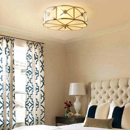 Brass Ceiling Lamp | Scalloped Edge Frosted Glass | 45cm Diameter