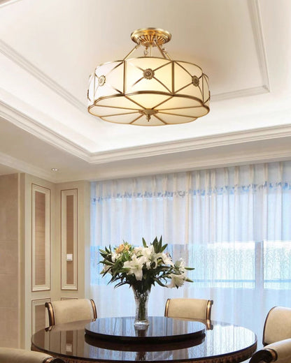 Brass Ceiling Lamp | Scalloped Edge Frosted Glass | 45cm Diameter