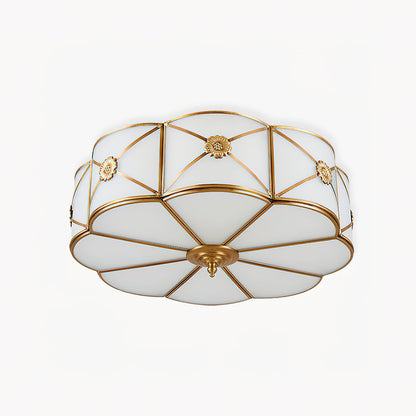 Brass Ceiling Lamp | Scalloped Edge Frosted Glass | 45cm Diameter