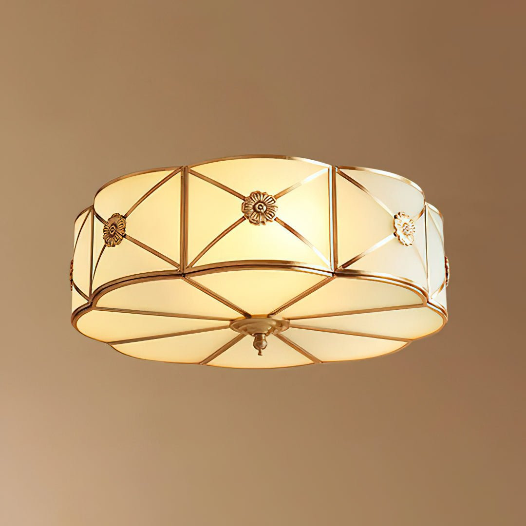 Brass Ceiling Lamp | Scalloped Edge Frosted Glass | 45cm Diameter