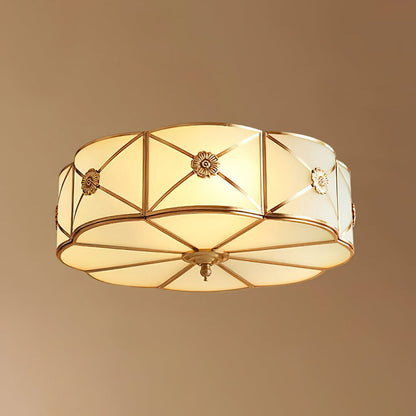 Brass Ceiling Lamp | Scalloped Edge Frosted Glass | 45cm Diameter