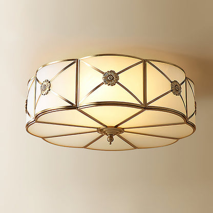 Brass Ceiling Lamp | Scalloped Edge Frosted Glass | 45cm Diameter