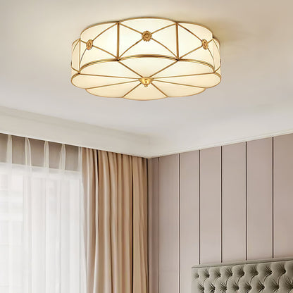 Brass Ceiling Lamp | Scalloped Edge Frosted Glass | 45cm Diameter