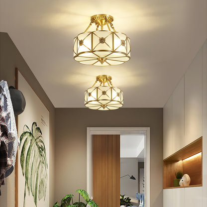 Brass Ceiling Lamp | Scalloped Edge Frosted Glass | 45cm Diameter