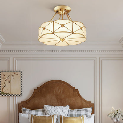 Brass Ceiling Lamp | Scalloped Edge Frosted Glass | 45cm Diameter