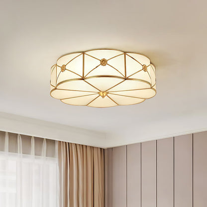 Brass Ceiling Lamp | Scalloped Edge Frosted Glass | 45cm Diameter