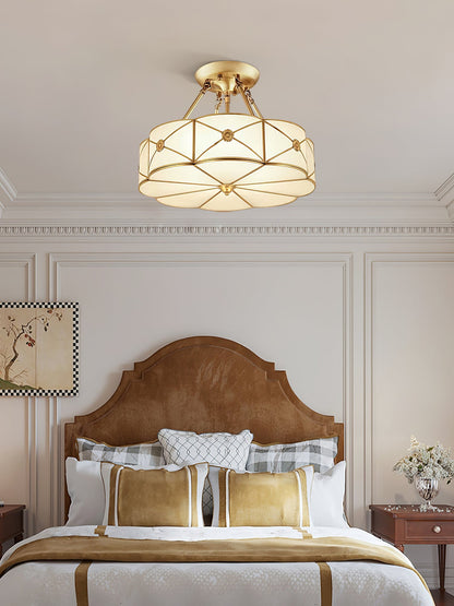 Brass Ceiling Lamp | Scalloped Edge Frosted Glass | 45cm Diameter