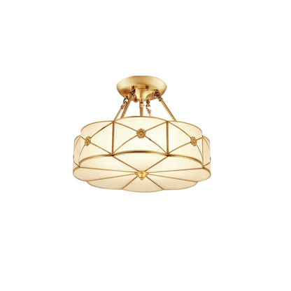 Brass Ceiling Lamp | Scalloped Edge Frosted Glass | 45cm Diameter