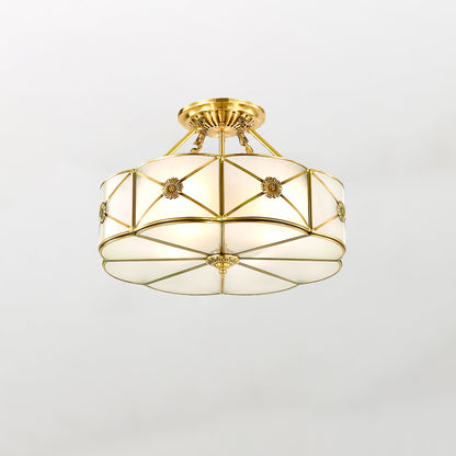 Brass Ceiling Lamp | Scalloped Edge Frosted Glass | 45cm Diameter
