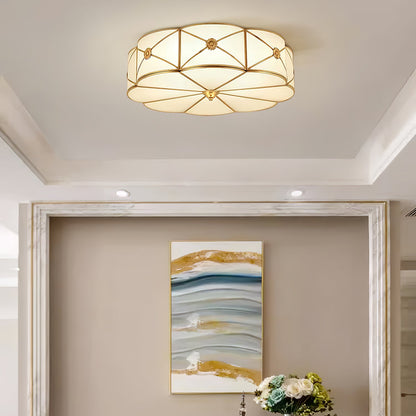 Brass Ceiling Lamp | Scalloped Edge Frosted Glass | 45cm Diameter