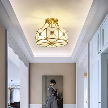 Brass Ceiling Lamp | Scalloped Edge Frosted Glass | 45cm Diameter