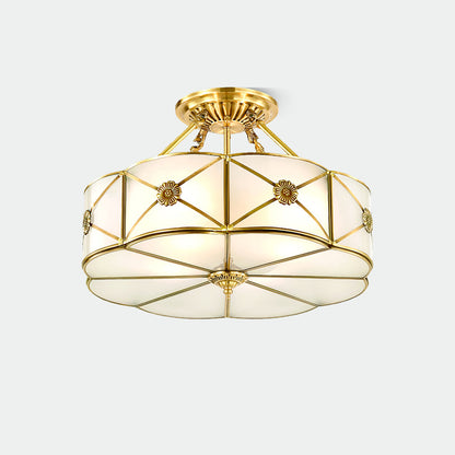 Brass Ceiling Lamp | Scalloped Edge Frosted Glass | 45cm Diameter