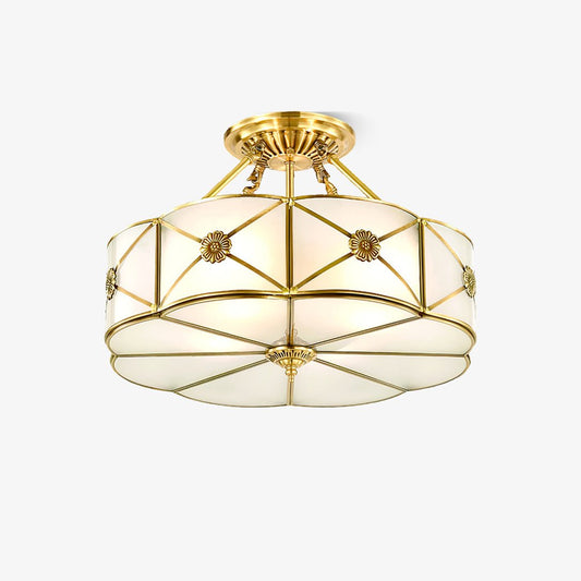 Brass Ceiling Lamp | Scalloped Edge Frosted Glass | 45cm Diameter