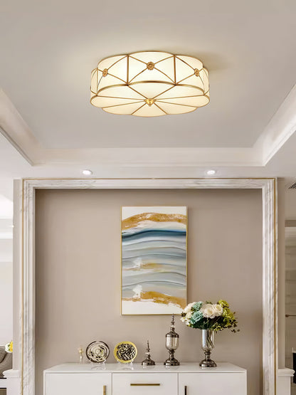 Brass Ceiling Lamp | Scalloped Edge Frosted Glass | 45cm Diameter