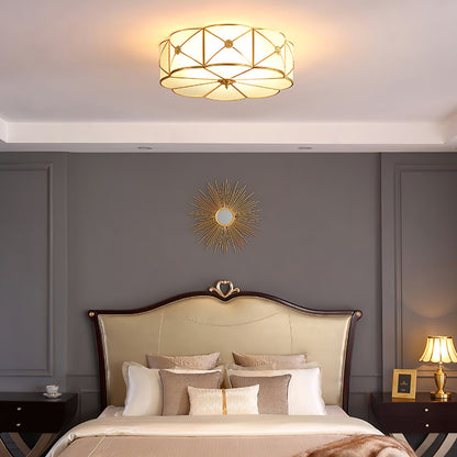 Brass Ceiling Lamp | Scalloped Edge Frosted Glass | 45cm Diameter