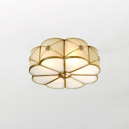 Brass Ceiling Lamp | Scalloped Edge Frosted Glass | 45cm Diameter