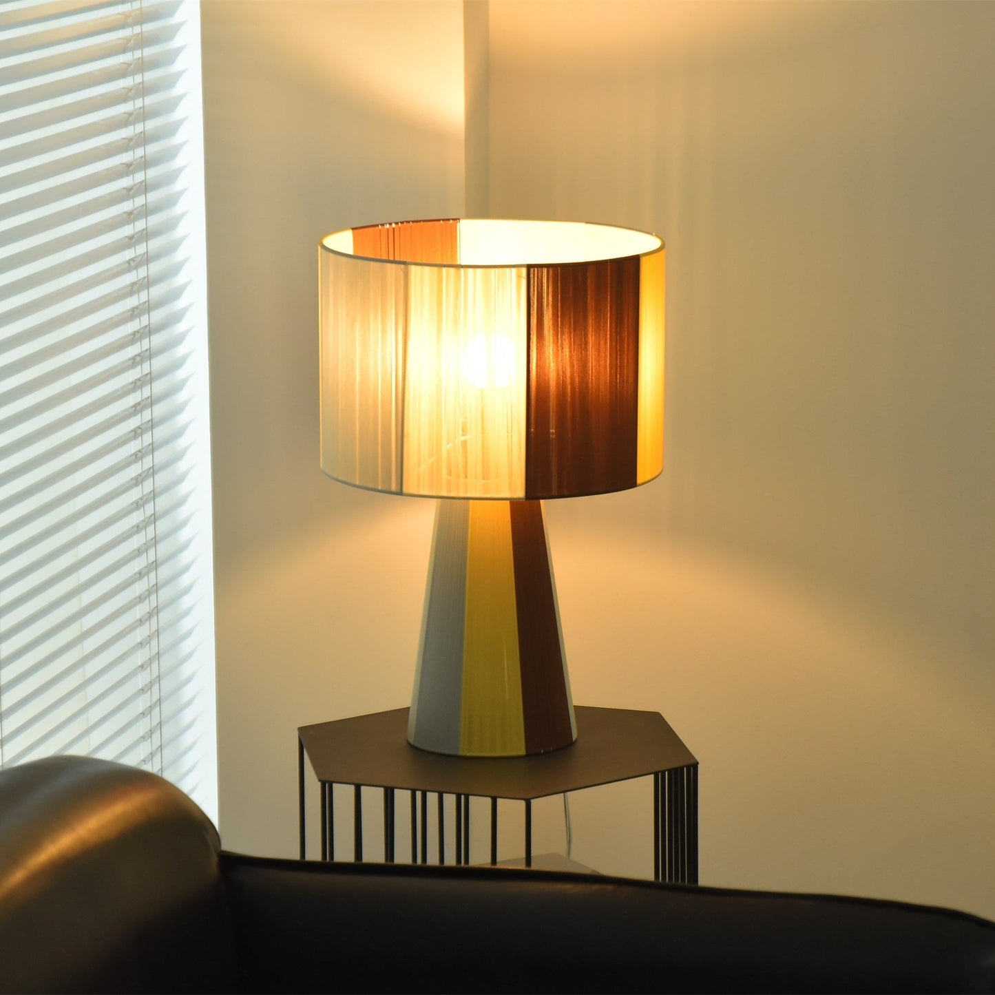 Fabric Table Lamp | Patchwork Design | Brown, Yellow, Gray