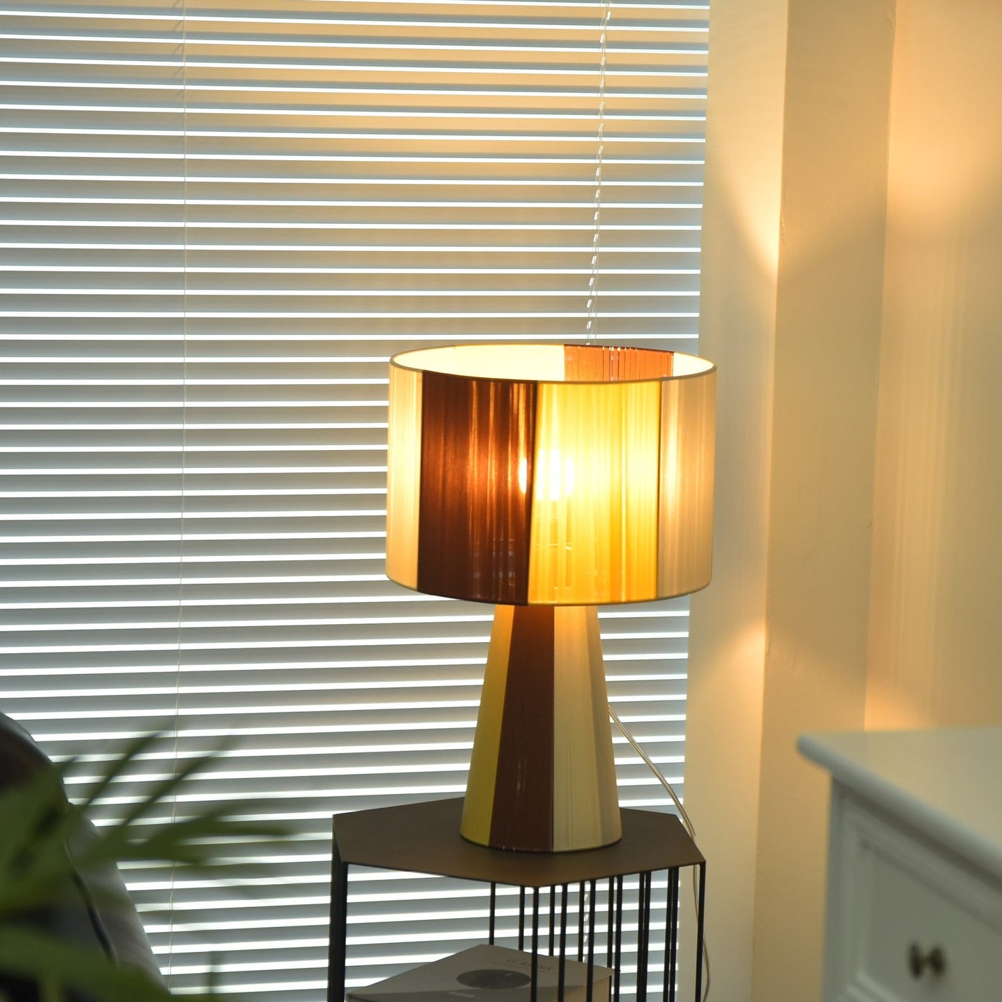 Fabric Table Lamp | Patchwork Design | Brown, Yellow, Gray