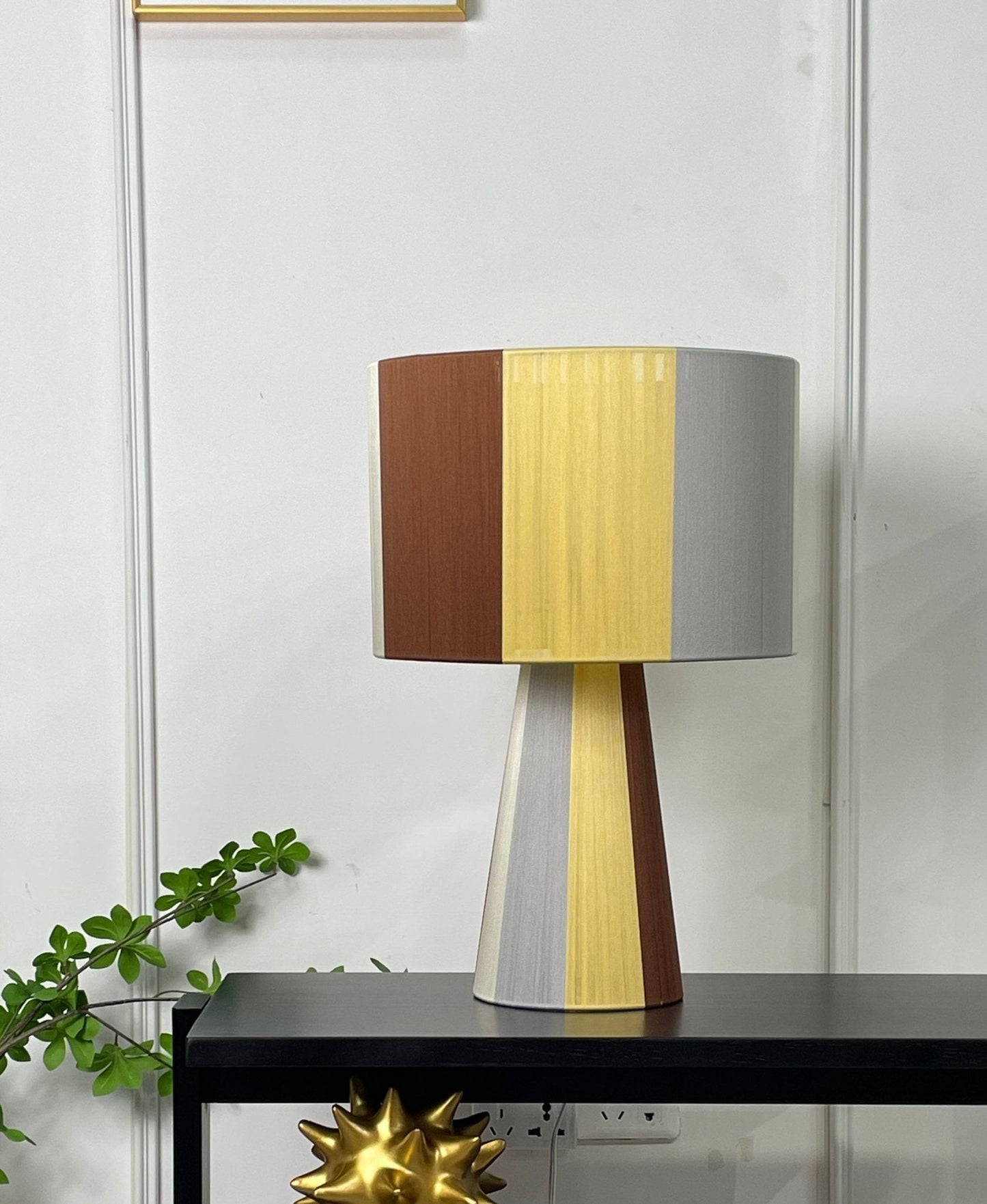 Fabric Table Lamp | Patchwork Design | Brown, Yellow, Gray