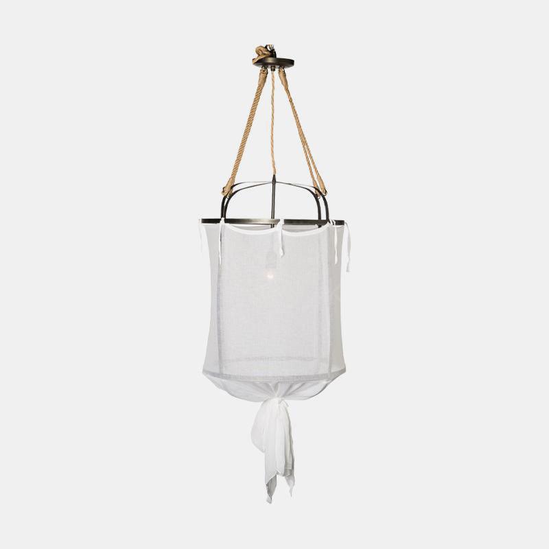 Provence Pendant Light | Belgian Linen & Metal | Black and White