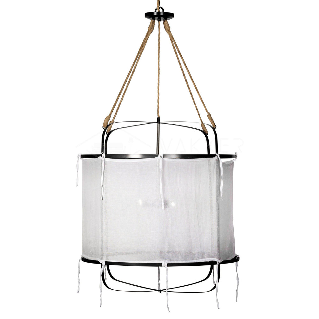 Provence Pendant Light | Belgian Linen & Metal | Black and White