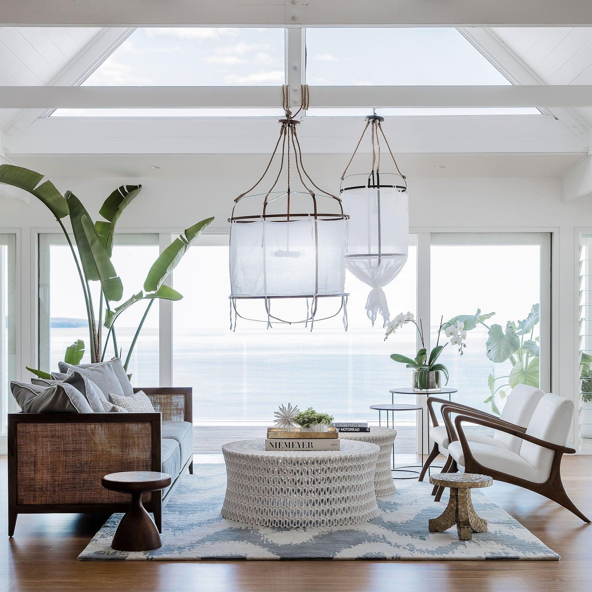 Provence Pendant Light | Belgian Linen & Metal | Black and White