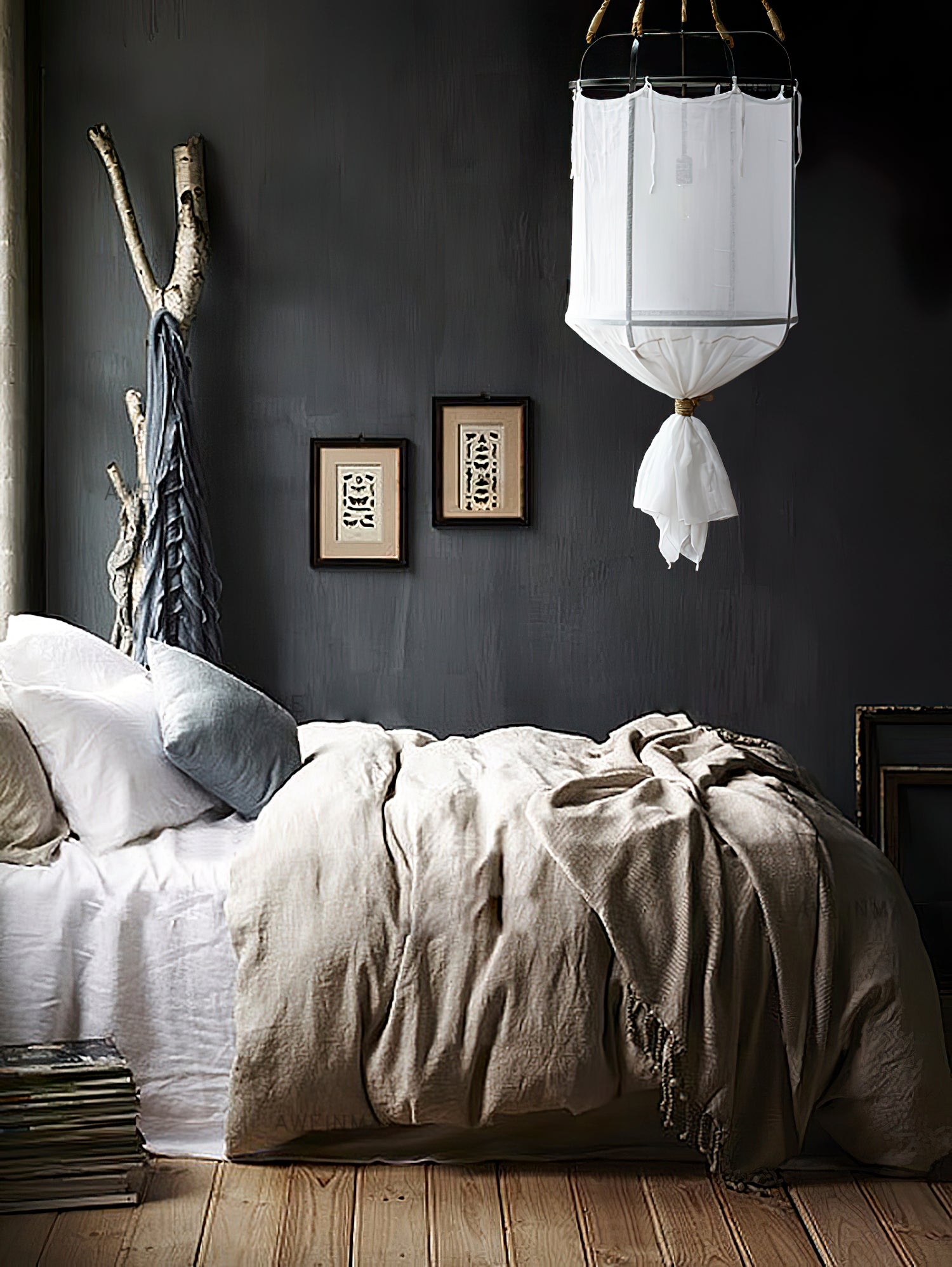 Provence Pendant Light | Belgian Linen & Metal | Black and White