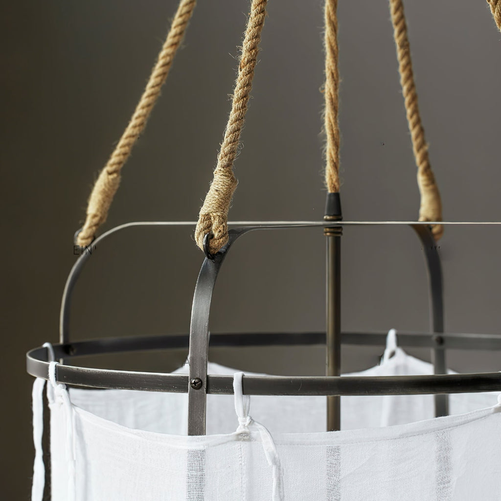 Provence Pendant Light | Belgian Linen & Metal | Black and White