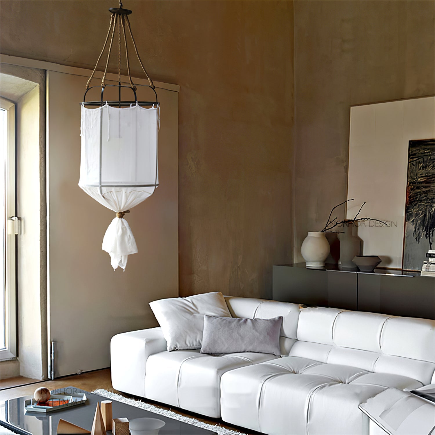 Provence Pendant Light | Belgian Linen & Metal | Black and White