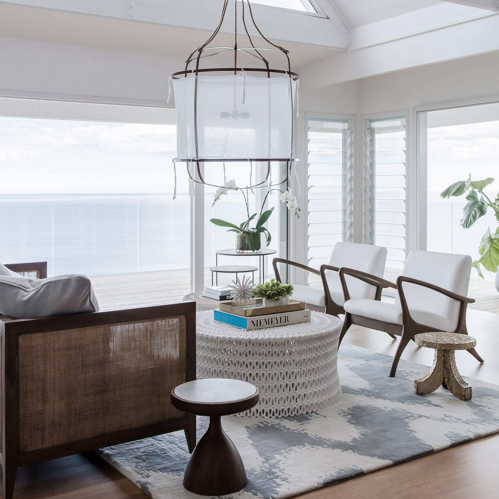 Provence Pendant Light | Belgian Linen & Metal | Black and White