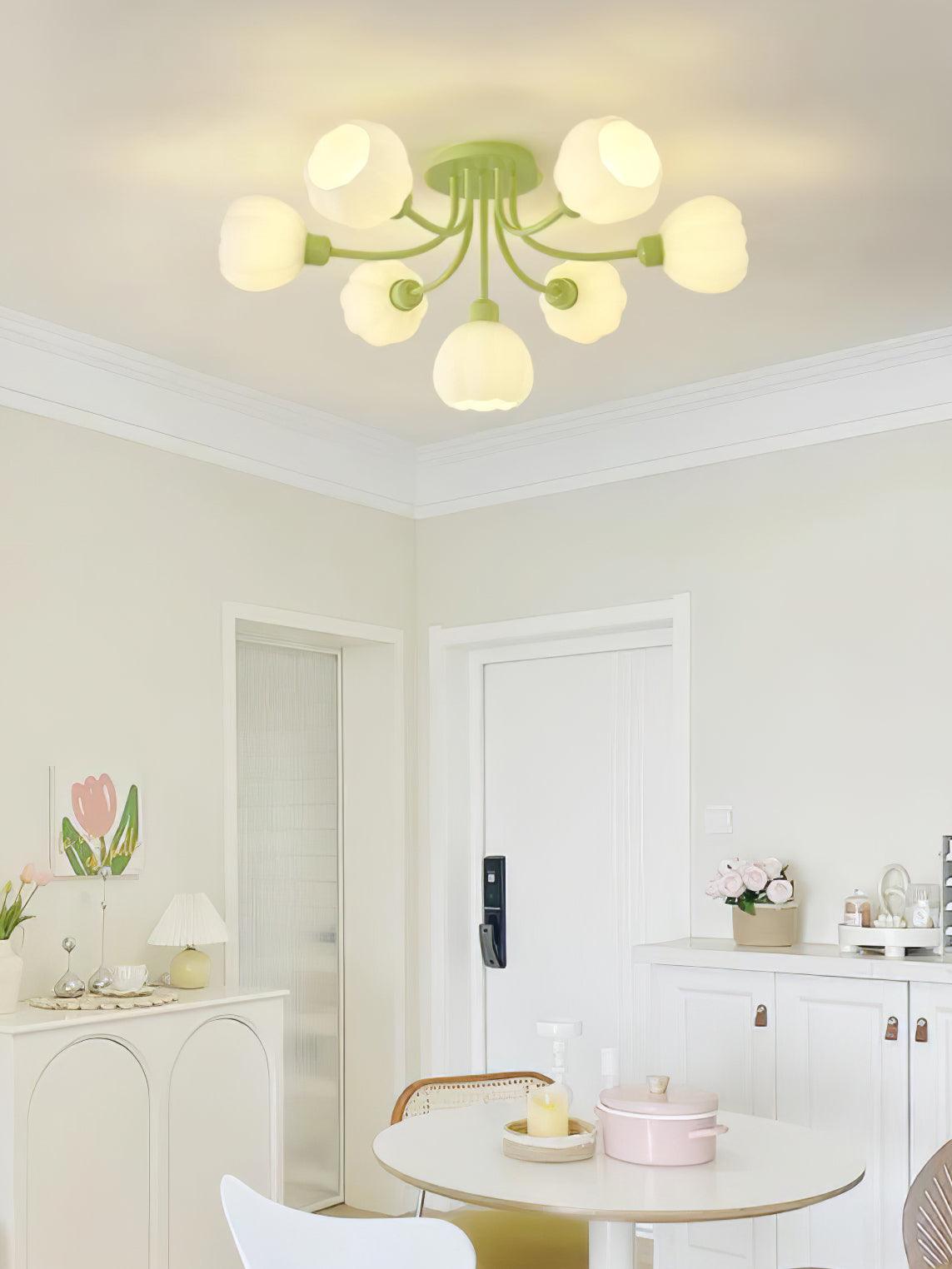 Pumpkin Matcha Ceiling Lamp | Glass Shade & Metal Finish | 7, 11, or 13 Heads
