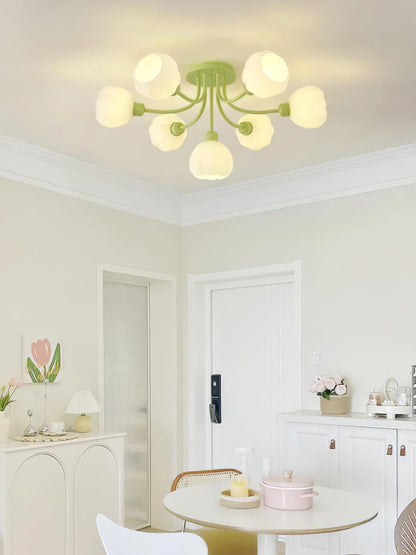 Pumpkin Matcha Ceiling Lamp | Glass Shade & Metal Finish | 7, 11, or 13 Heads