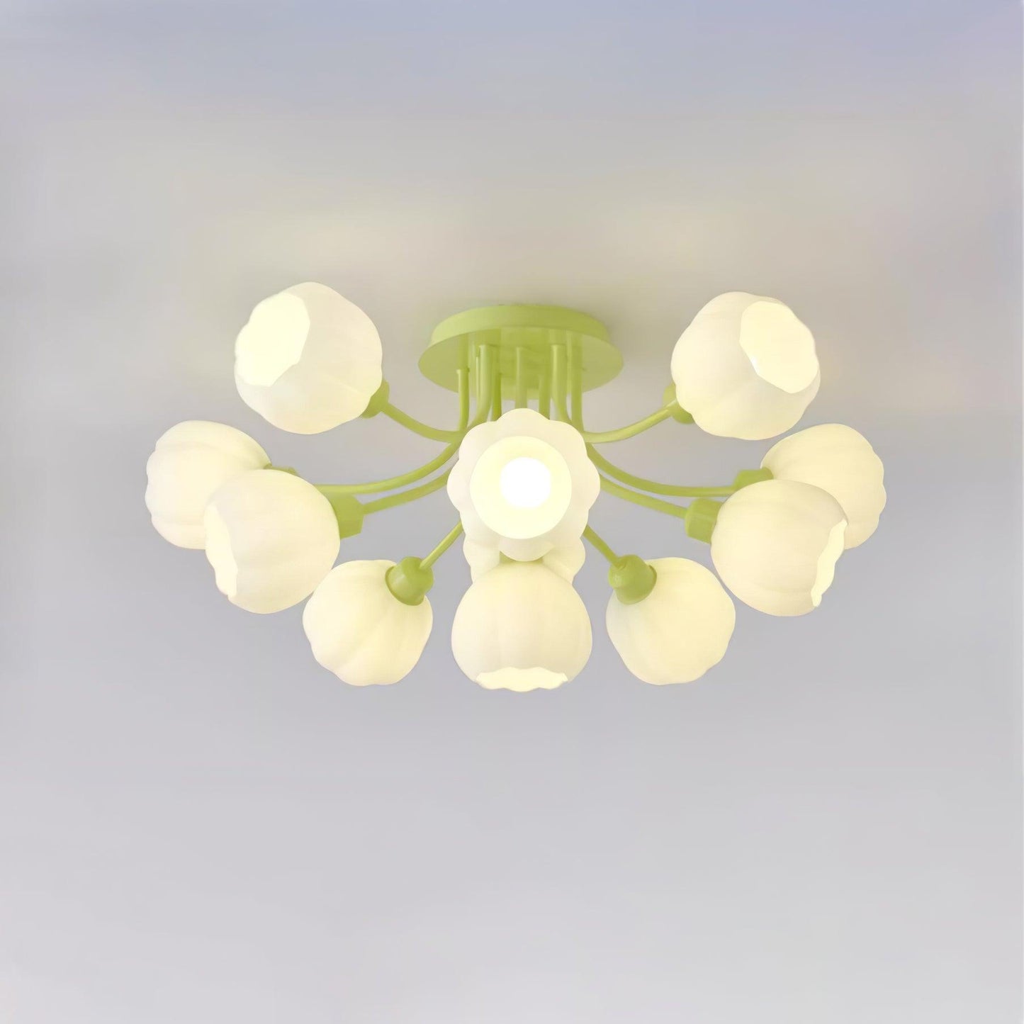 Pumpkin Matcha Ceiling Lamp | Glass Shade & Metal Finish | 7, 11, or 13 Heads