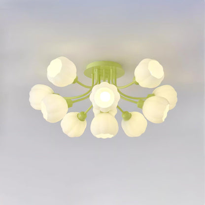 Pumpkin Matcha Ceiling Lamp | Glass Shade & Metal Finish | 7, 11, or 13 Heads