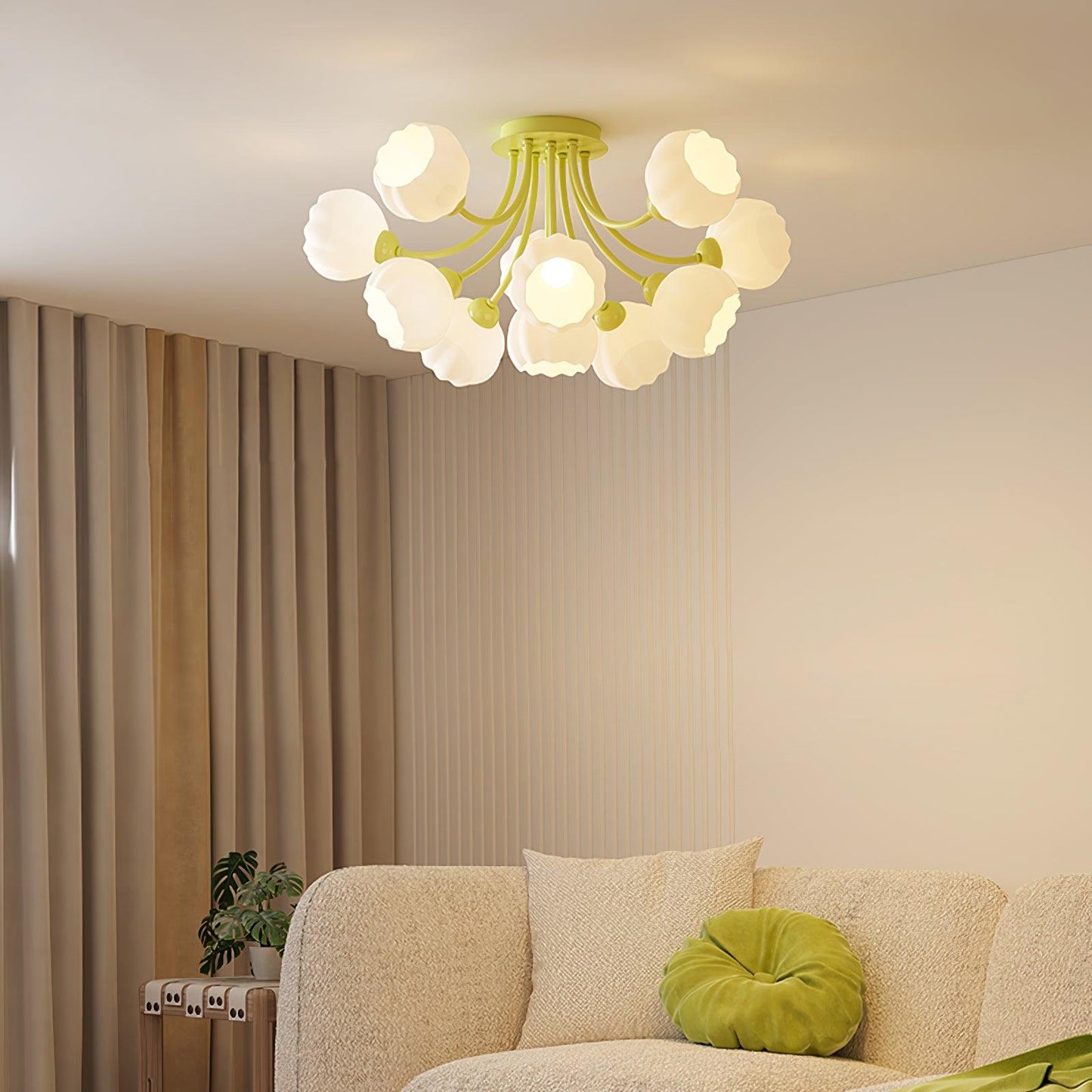 Pumpkin Matcha Ceiling Lamp | Glass Shade & Metal Finish | 7, 11, or 13 Heads