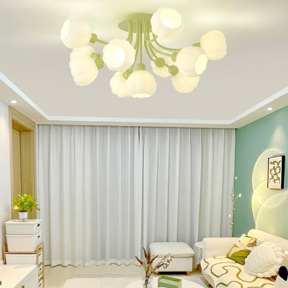 Pumpkin Matcha Ceiling Lamp | Glass Shade & Metal Finish | 7, 11, or 13 Heads