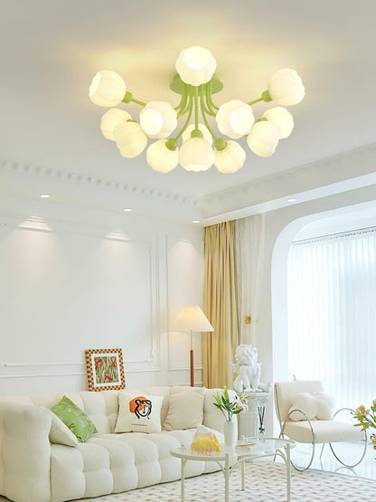 Pumpkin Matcha Ceiling Lamp | Glass Shade & Metal Finish | 7, 11, or 13 Heads