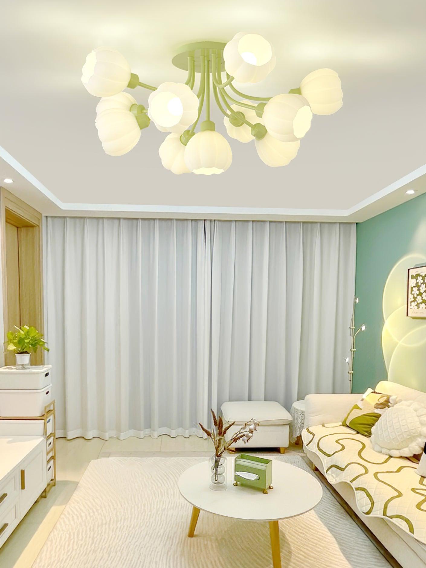 Pumpkin Matcha Ceiling Lamp | Glass Shade & Metal Finish | 7, 11, or 13 Heads