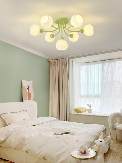 Pumpkin Matcha Ceiling Lamp | Glass Shade & Metal Finish | 7, 11, or 13 Heads